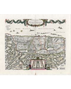 Terra Sancta, sive Promissionis, olim Palestina. Double-page hand-colored copperplate map.