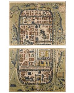 Jerusalem, et suburbia eius sicut tempore Christi floruit. Two hand-colored, double-page engraved plans, here in two separate sheets.