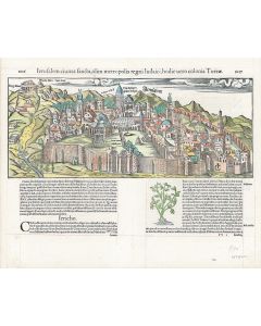 Ierusalem ciuitas sancta, olim metropolis regni Iudaici, hodie uero colonia Turcae. Double-page woodcut view, hand-colored by R.V. Tooley.