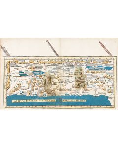 Tabula Moderna Terre Sancte. Double-page, hand-colored woodcut map.