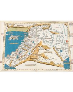 Quarta Asie Tabula Continet Cyprum & Syrium & Iudea & Vtraq. Arabia petream & deserta ac Mesopotamia & Babilonia. Double-page, hand-colored woodcut map.