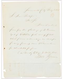 Moses Hyman. Autograph Letter Signed, written in English to Sir Moses Montefiore, London.