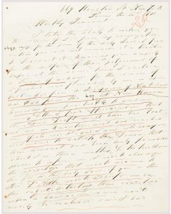 Rev. Samuel Myer Isaacs. Autograph Letter Signed, written in English (with three words in Hebrew) to Sir Moses Montefiore. Sending funds from his Congregation, Shaaray Tefillah of New York, “for the poor of the Holy Land.”