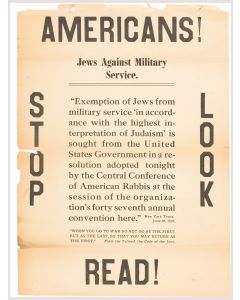 Americans! Stop - Look - Read! Jews Against Military Service.