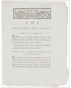 Loi Relative aux Juifs. Donnée à Paris, le 13 Novembre 1791.