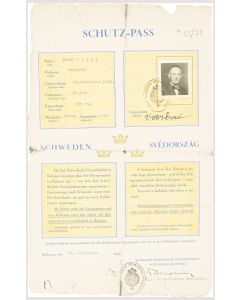 Protective Passport (“Schutz-Pass”) issued to a Hungarian Jew (Ernst Vidor) endorsed by Carl Ivan Danielsson and <<Raoul Wallenberg.>>