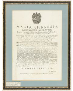 Maria Theresia dei Gratia Romanorum Imperatrix, Regina Hungariæ, Bohemiæ, &c., Archidux Austriæ, &c. Dux Mediolani, Mantuæ, &c. &c.