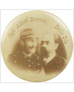 7/8” real photo button without dot pattern pictures both men in sepia with their names above.