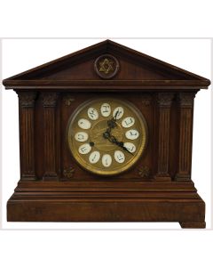 Neo-classical style mantle clock of microarchitectural structure.