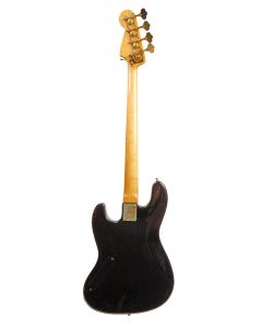 Schecter Guitar Research, Serial No. 92112, the Jazz-bass style body and pickup configuration, the maple neck and headstock, the ebony fretboard, scale length 34 in., with soft gig bag.