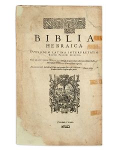 Hebrew, Latin and Greek). Biblia Hebraica. - Novum Testamentum Graecum. Interlinear Latin translation by Arias Montanus. Individual title-pages each with elaborate woodcut devices.