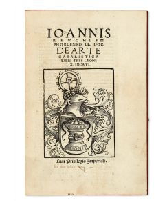 <<REUCHLIN, JOHANNES.>> De Arte Cabalistica. <<FIRST EDITION.>> Text in Latin with extensive use of Hebrew. Large woodcut device on title. ff. (4), 79, (1). <<* Bound with:>> Johannes Reuchlin. Liber de Verbo Mirifico. ff. (61).
