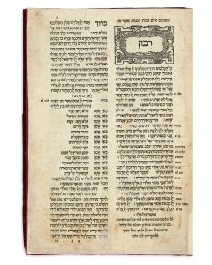 Machzor KeMinhag Roma [festival prayers for the entire year]. According to Italian rite. Includes Passover Hagadah, Ethics of the Fathers, Five Scrolls and laws relating to Festivals.