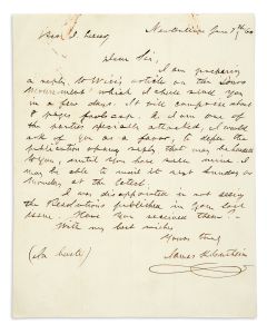Gutheim, James K. (1817-86). Autograph Letter Signed written to Isaac Leeser, in English.