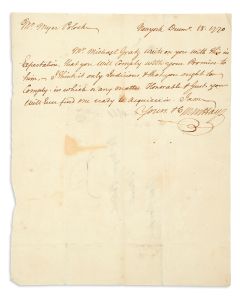 Hays, Moses Michael (1739-1805). Autograph Letter Signed written to Myer Polock on behalf of Michael Gratz.