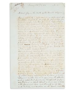 “A Southern Jew” (Solomon Cohen of Savannah?). Autograph Manuscript essay sent to <<Isaac Leeser>>, written in English.
