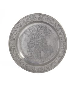 Engraved (later?) with a scene of Haman leading Mordechai on a horse, the rim inscribed in (broken) Hebrew with the relevant verses from the Book of Esther. Marked. Diam: 34.5 cm (13.5 inches).