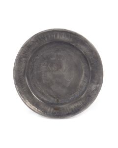 The rim and shallow base engraved in Hebrew with the Order of the Passover Seder service. Crown at center. Marked. Diam: 27.5 (11 inches).