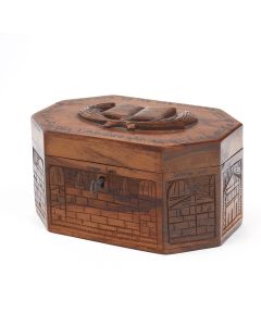 Octagonal box carved and labeled with Holy Sites
