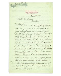 Sulzberger, Mayer (American judge and Jewish communal leader, 1843-1923). <<Autograph Letter Signed>> written on letterhead to Rabbi Marcus Brann, in English with a few words in Hebrew.