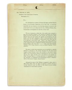 Petition to President William H. Taft from the Jewish residents of the Lower East Side.