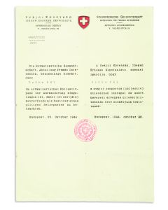 Protective Pass (“Schweizer Kollektivpass”) issued to a Hungarian Jew, Szoke Pal, endorsed by the Swiss Legation, Budapest.