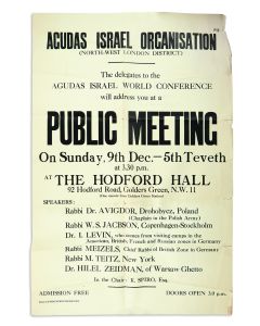(Poster). Agudas Israel Organisation - Public Meeting.