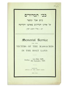 Memorial Service for the Victims of the Massacres in the Holy Land. Sunday, 8th September, 1929.