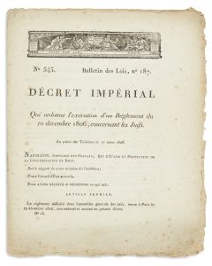 Décret impérial, Qui ordonne l'exécution d'un Reglement du 10 décembre 1806, concernant les Juifs. Au Palais des Tuileries, le 17 mars 1808. 