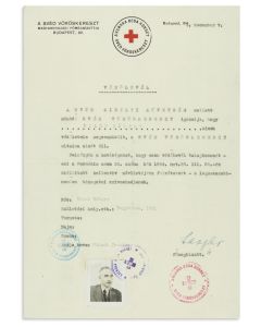 Protective Pass issued to a Jew, Robert Milch, by the Swedish Red Cross in Budapest, with autograph signature of <<Valdemar Georg Langlet.>>