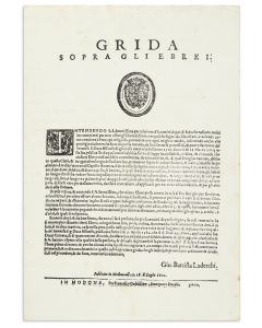 Grida Sopra gli Ebrei [“About the Hebrews”: Edict by the Duchy of Modena].