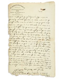 (Novelist and editor of the Haskalah journal HaShachar, 1842-85). Autograph Letter Signed.