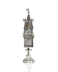 An impressive silver filigree spice container of tower form.