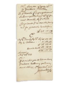 Aaron Lopez (1731-82). Receipt for Zachariah Polock, signed by both.