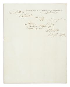 J. I. Cohen (1789-1869). Letter Signed, written on letterhead of “Banking House of J. I. Cohen, Jr. & Brothers” to Hagerstown, MD.