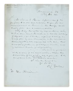 David Levy Yulee (1810-86). Autograph Letter Signed, written to <<US President Franklin Pierce.>>