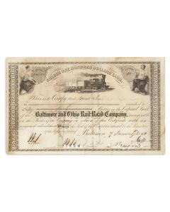 Mendes Israel Cohen (1796-1879). Stock certificate for 50 shares of the Baltimore and Ohio Rail-Road Company.