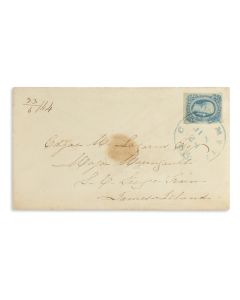 A Confederate cover with a ten cent CS blue stamp postmarked Columbia, SC, addressed to Edgar Marx Lazarus, in the care of Major Manigault, SC Siege Train, James Island. Sent by Minnie Mordecai (1839-1913), his wife.