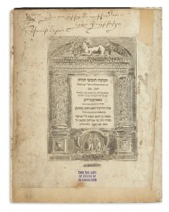 (Hebrew). Chamishah Chumshei Torah. With commentaries including Devek Tov by Shimon Halevi Auschenburg. Vol. II (of 2). Bamidbar, Devarim, Haphtorath and Five Scrolls.