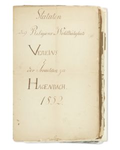Pinkas-Community Ledger: <<Hagenbach.>> Notizen Buch für die Israelitische Cultus Verwaltung Hagenbach [“The Minutes of the Jewish Congregational Board of Hagenbach.”]