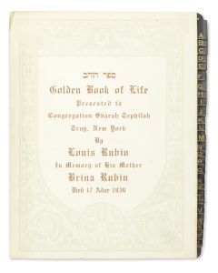 <<(Troy, New York).>> Sepher HaZahav - Golden Book of Life. Presented to Congregation Sharah Tephilah. Troy, NY.