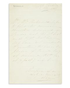 Autograph Letter Signed. An invitation to “the American Minister” to dinner “on Sunday next.” Written on behalf of Lionel de Rothschild (1808-79) and his wife Charlotte (1819-84) from their London home, 148 Piccadilly.