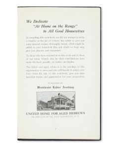At Home on the Range. Issued by the Westchester Ladies’ Auxiliary of the United Home for Aged Hebrew (New Rochelle).