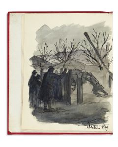 Four watercolor illustrations of unidentified Ghetto scenes.