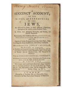 <<Levi, David.>> A Succinct Account of the Rites and Ceremonies of the Jews.