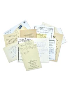 Collection of c. 14 printed invitations to various Chassidic weddings. Many with autograph letters attached.