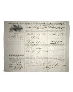 <<Mordecai, Moses Cohen.>> Baltimore and Charleston Railroad and Steamship Co. document.