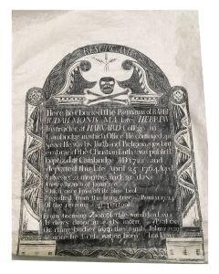 <<Monis, Judah.>> Gravestone rubbing. From MonisŐs tombstone located in Howard Street Cemetery, Northborough, Mass.