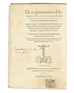 Jean Cinqarbres (Quinquarboreus). De Re Grammatica Hebraeorum Opus - De notis Hebræorum.