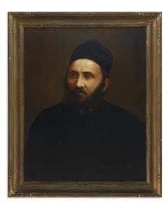 Half-length portrait, facing right.